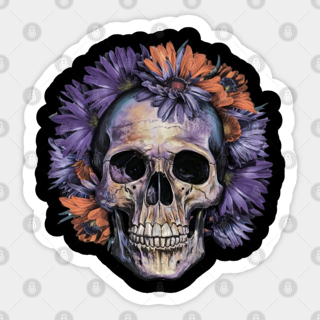 Floral Skull: Beauty and Darkness in Harmony Sticker by Steve
